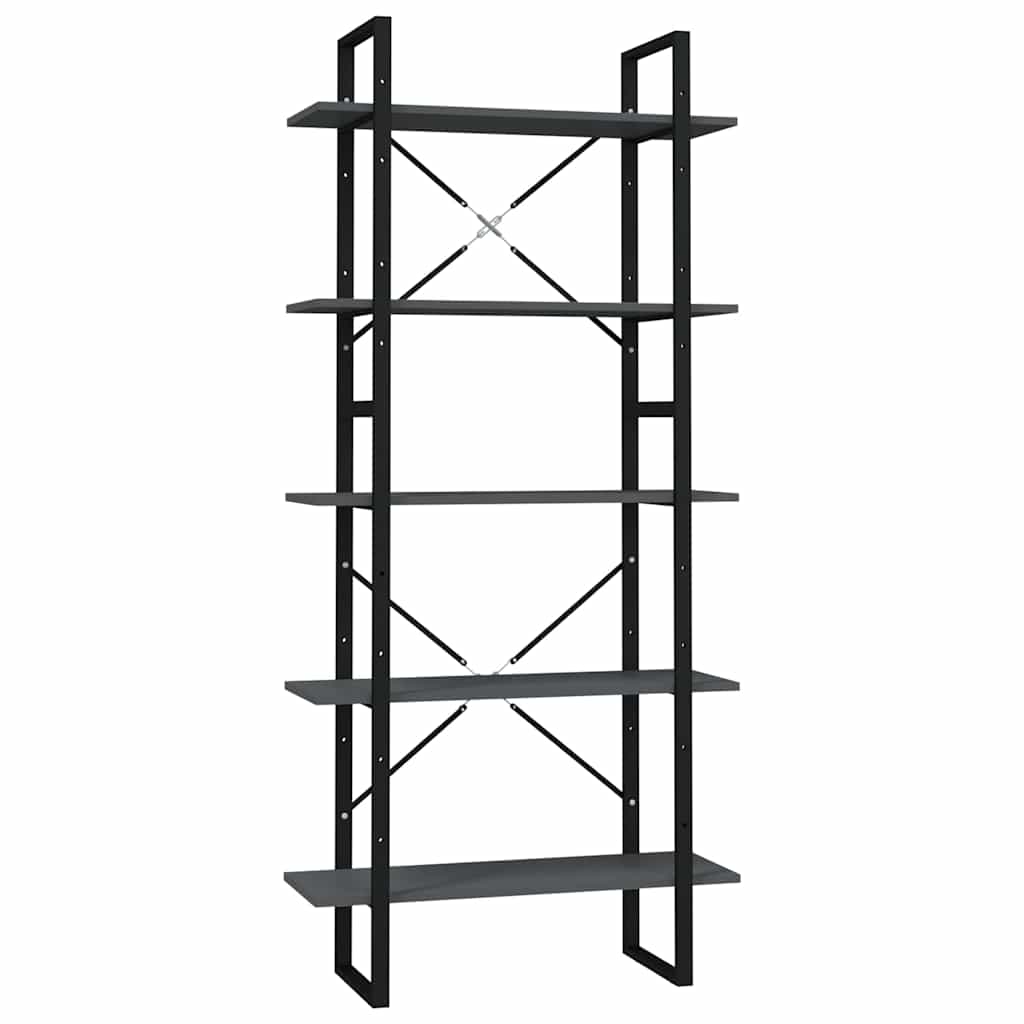 5 szintes szürke szerelt fa könyvszekrény 80 x 30 x 175 cm 2