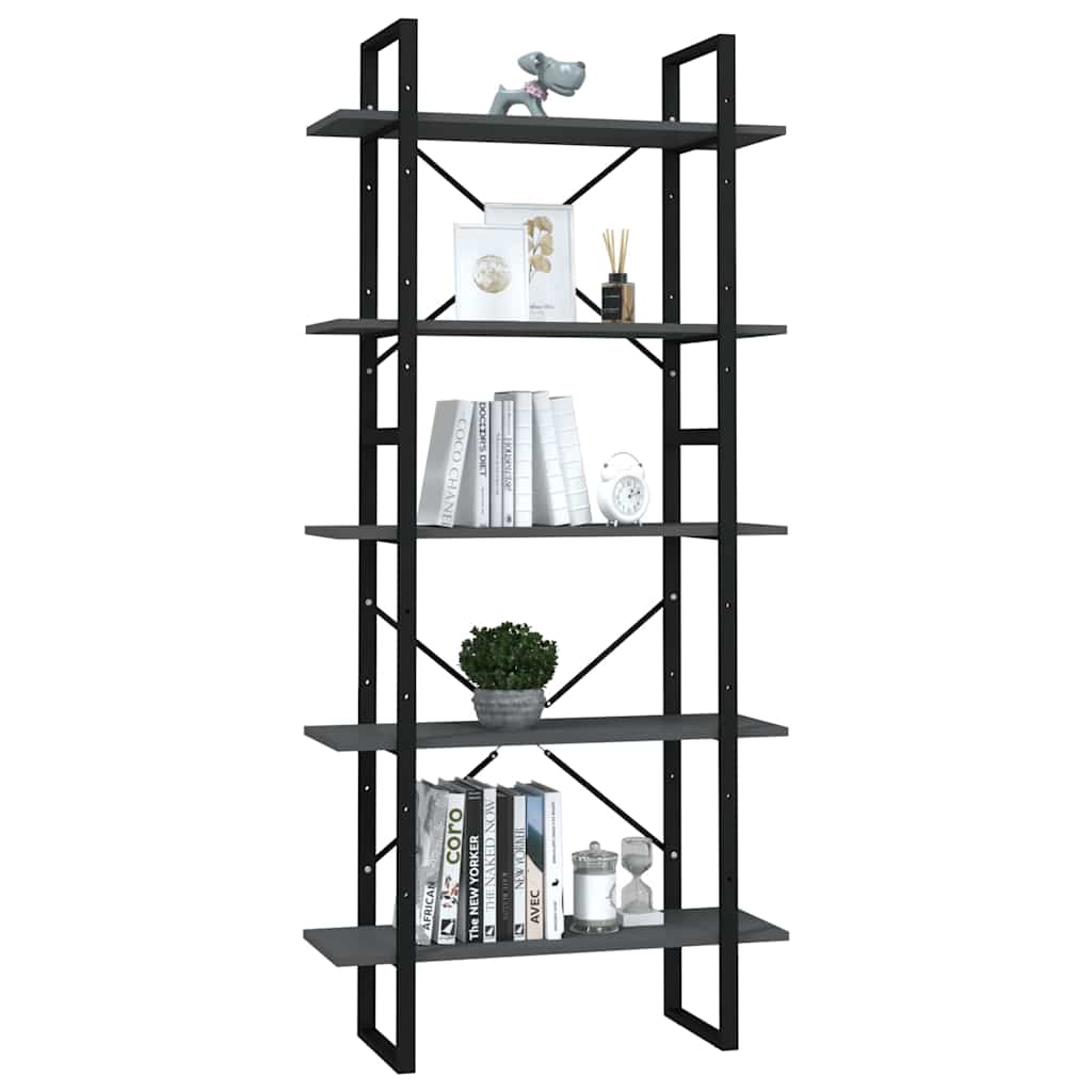 5 szintes szürke szerelt fa könyvszekrény 80 x 30 x 175 cm 3