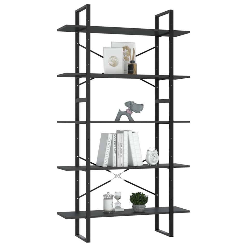 5 szintes szürke szerelt fa könyvszekrény 100 x 30 x 175 cm 3