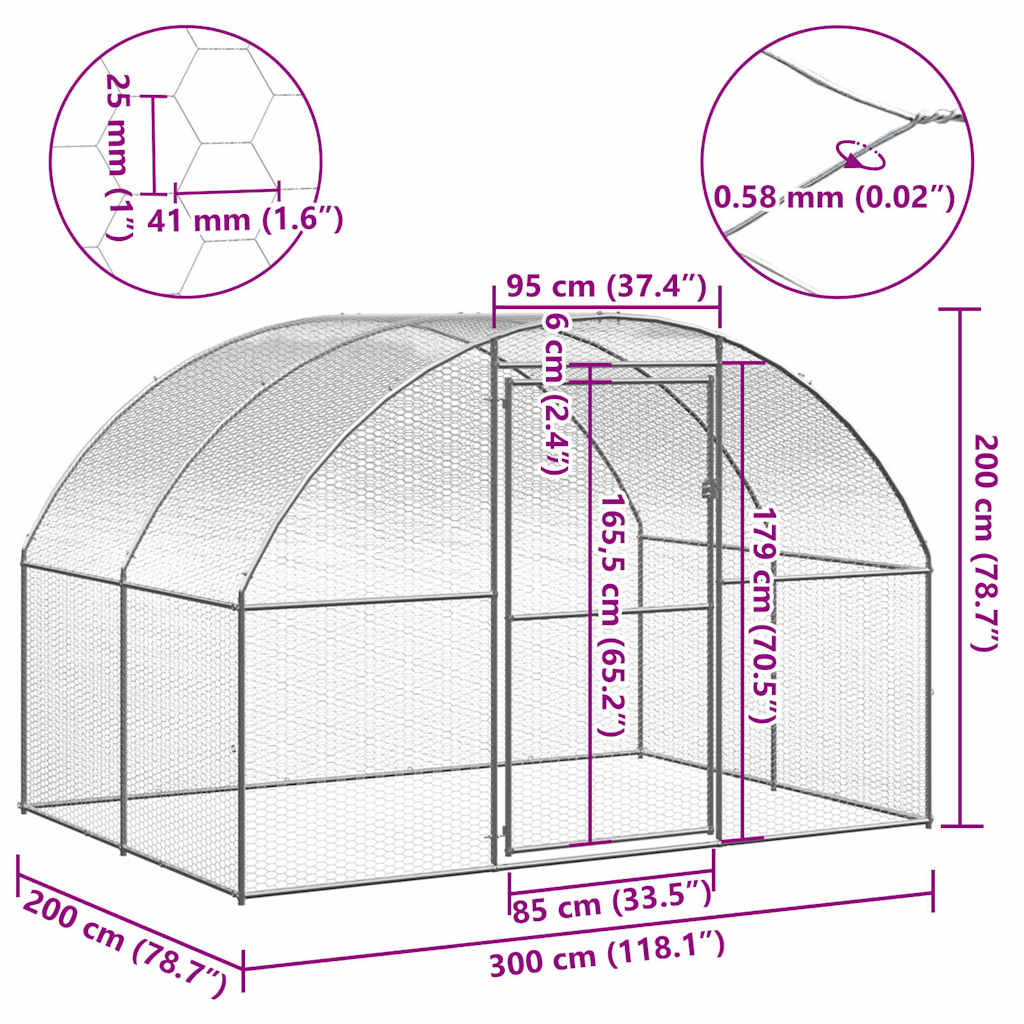 Kültéri horganyzott acél tyúkól 3 x 2 x 2 m 4
