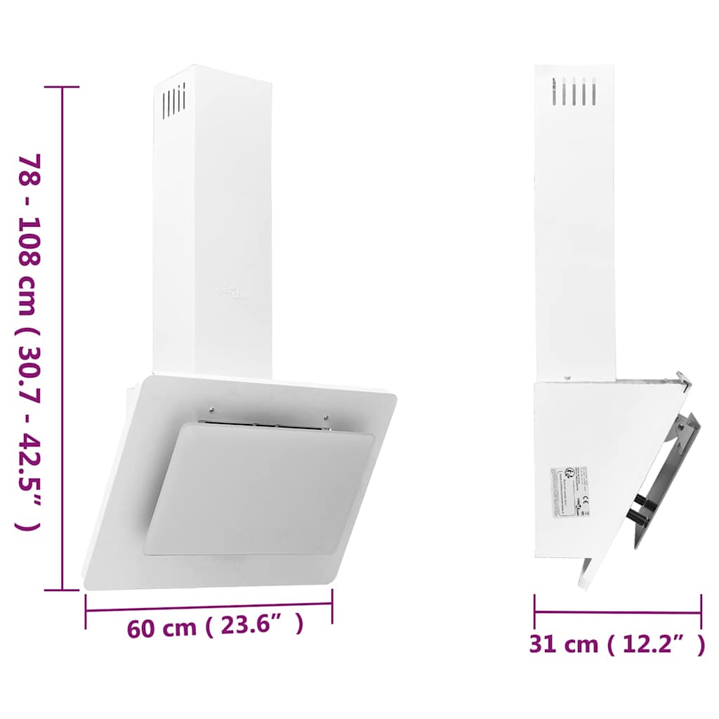 Fehér rozsdamentes acél és edzett üveg fali páraelszívó 60 cm 10