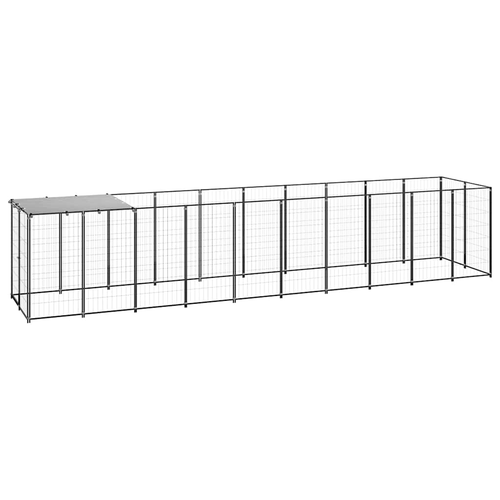 Fekete acél kutyakennel 6,05 m² 2