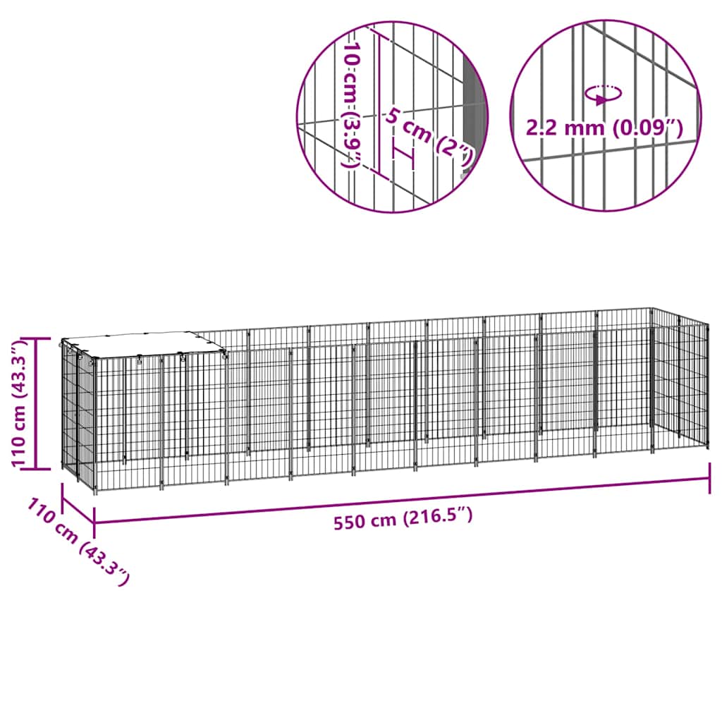 Fekete acél kutyakennel 6,05 m² 8