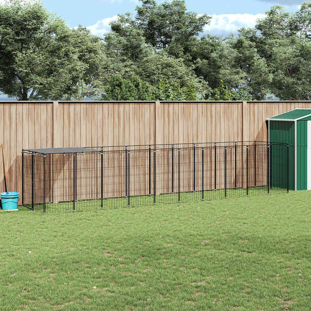 Fekete acél kutyakennel 6,05 m²