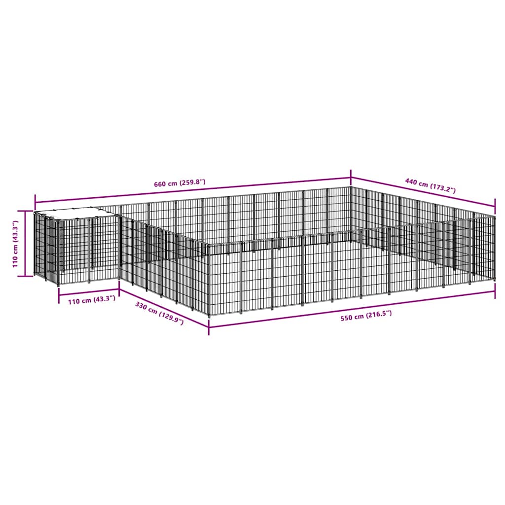 Fekete acél kutyakennel 25,41 m² 7