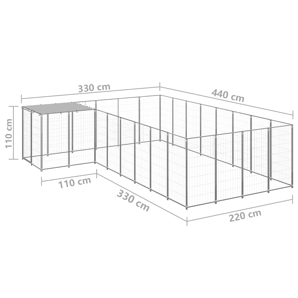 Ezüstszínű acél kutyakennel 10,89 m² 6