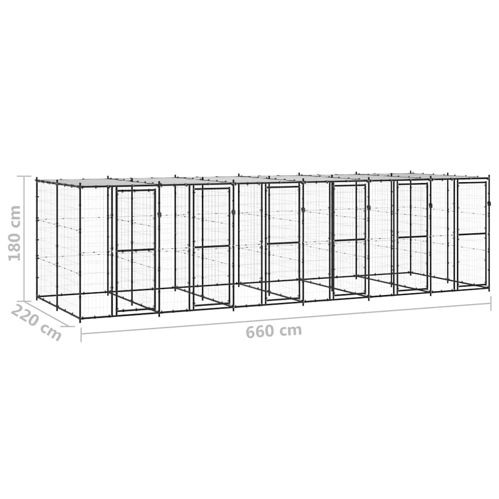 Kültéri acél kutyakennel tetővel 14,52 m² 6
