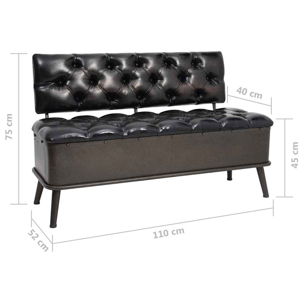 Fekete műbőr tárolópad háttámlával 110 cm 9