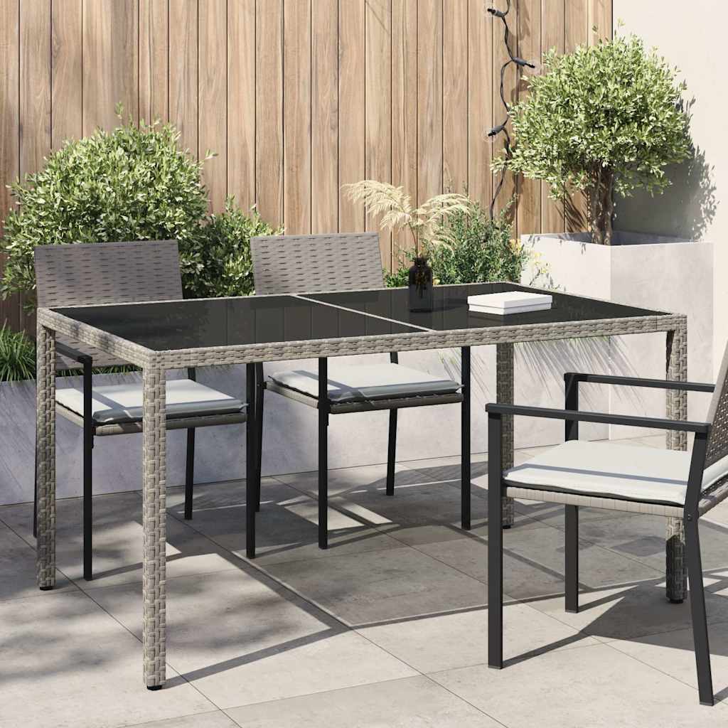 Szürke polyrattan és edzett üveg kerti asztal 150 x 90 x 75 cm