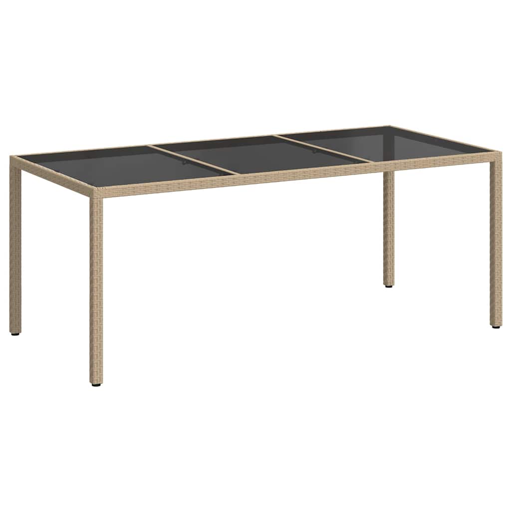 Bézs szürke polyrattan és edzett üveg kerti asztal 190x90x75 cm 2