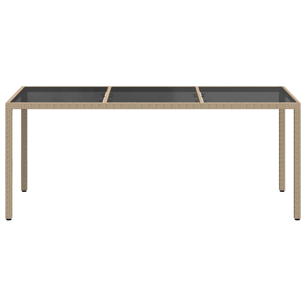 Bézs szürke polyrattan és edzett üveg kerti asztal 190x90x75 cm 3