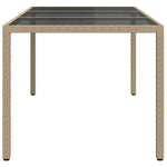 Bézs szürke polyrattan és edzett üveg kerti asztal 190x90x75 cm 4