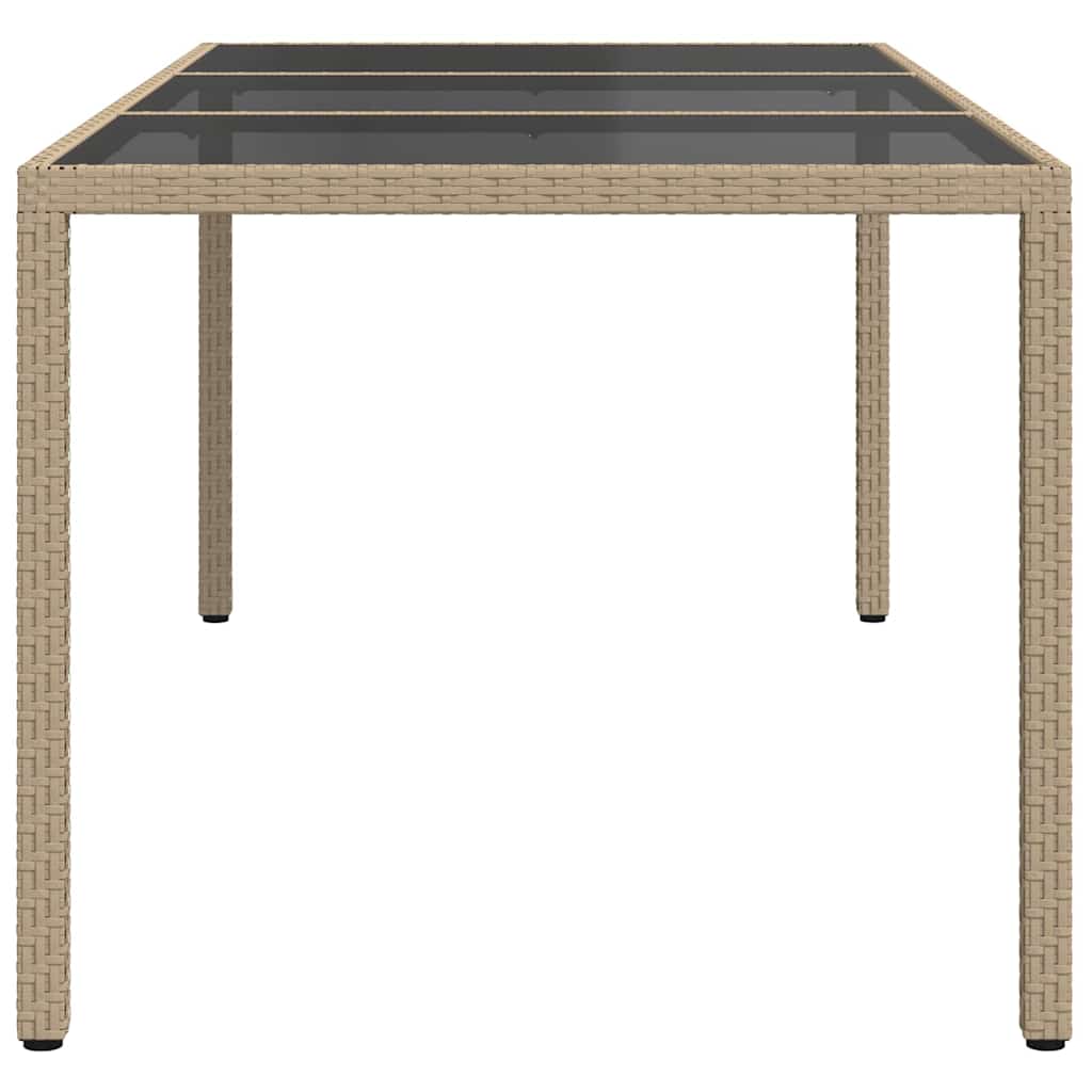 Bézs szürke polyrattan és edzett üveg kerti asztal 190x90x75 cm 4