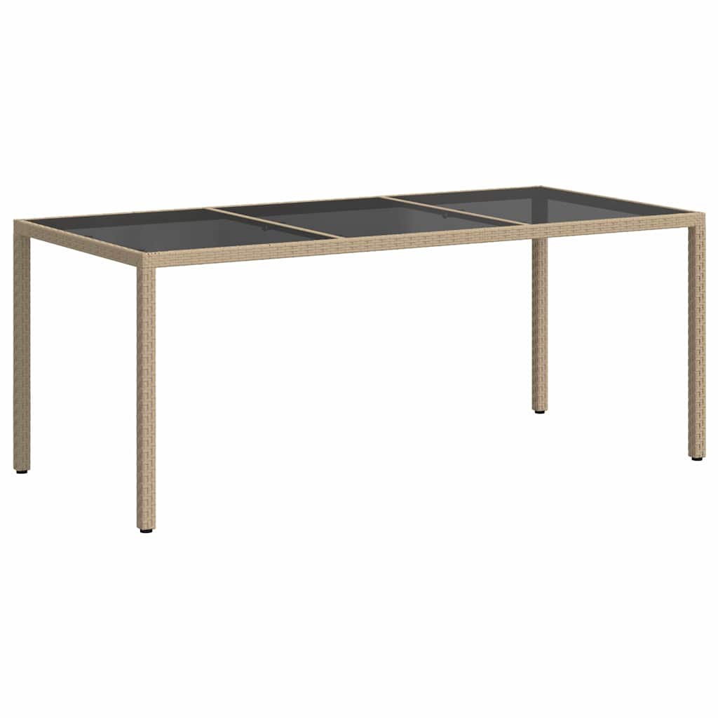 Bézs szürke polyrattan és edzett üveg kerti asztal 190x90x75 cm 5