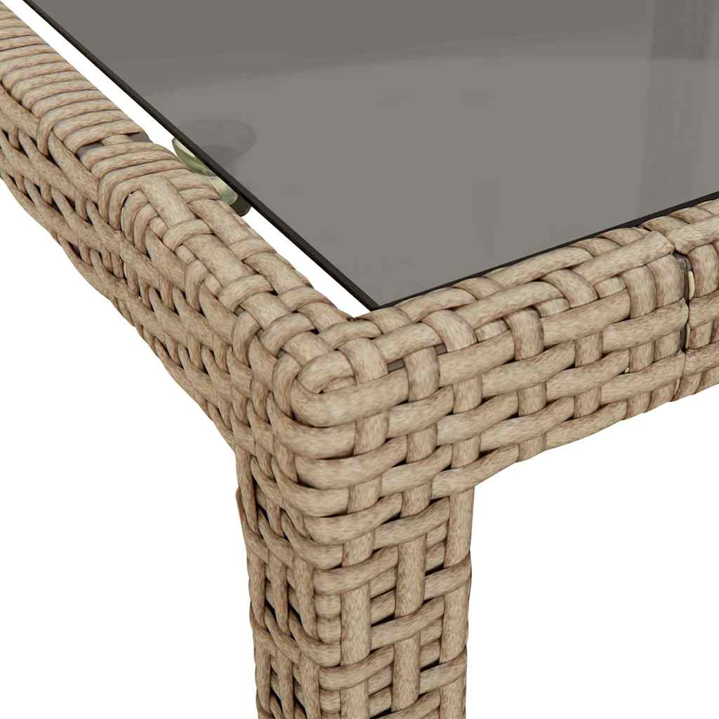 Bézs szürke polyrattan és edzett üveg kerti asztal 190x90x75 cm 6