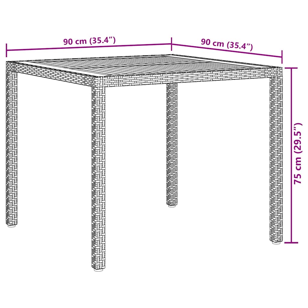 Szürke polyrattan és akácfa kerti asztal 90 x 90 x 75 cm 7