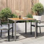 Szürke polyrattan és akácfa kerti asztal 90 x 90 x 75 cm