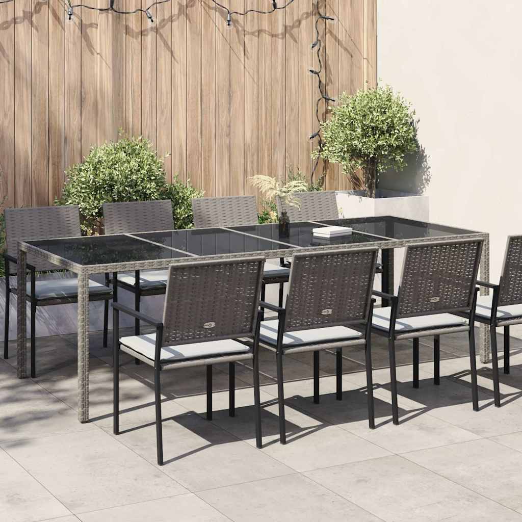 Szürke edzett üveg és polyrattan kerti asztal 250 x 100 x 75 cm