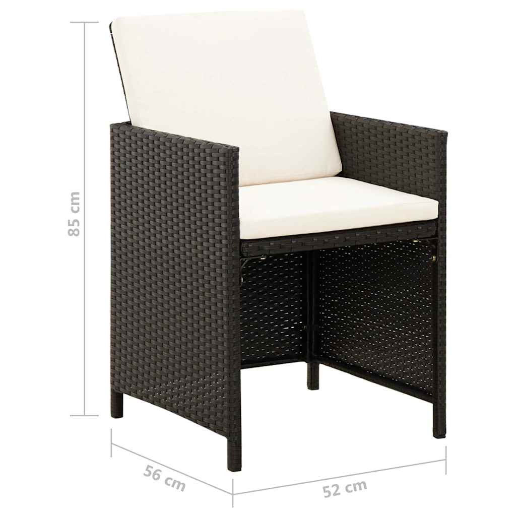 4 részes fekete kerti polyrattan szék- és zsámolyszett 11