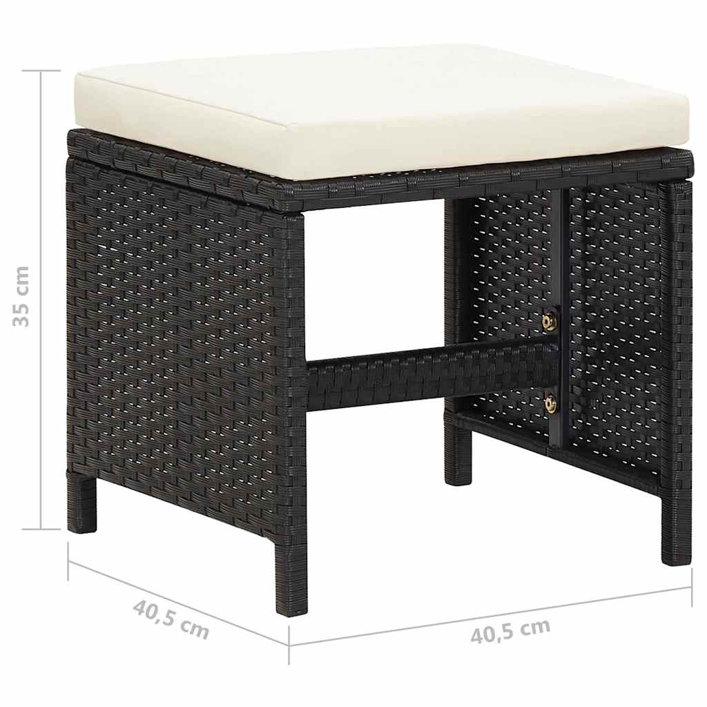 4 részes fekete kerti polyrattan szék- és zsámolyszett 12