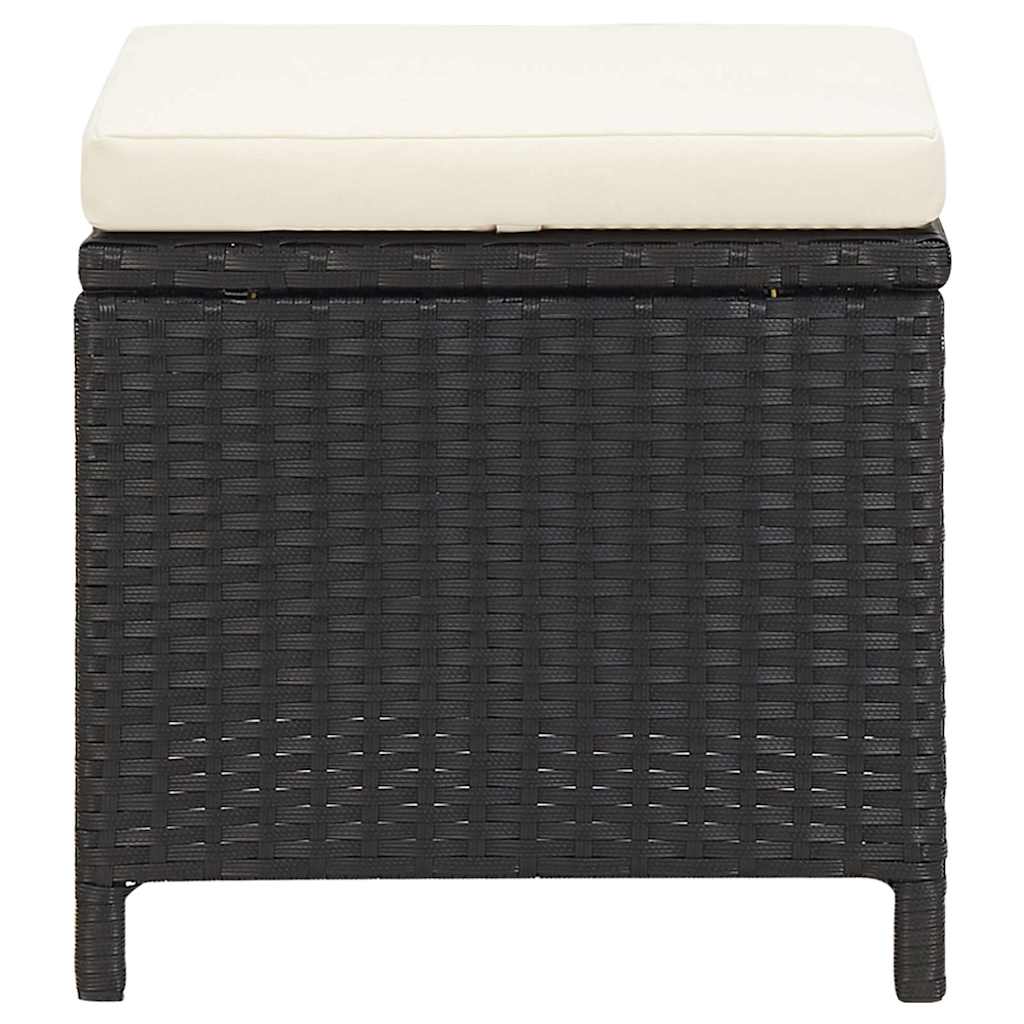 4 részes fekete kerti polyrattan szék- és zsámolyszett 9