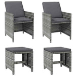 4 részes szürke kerti polyrattan szék- és zsámolyszett 2