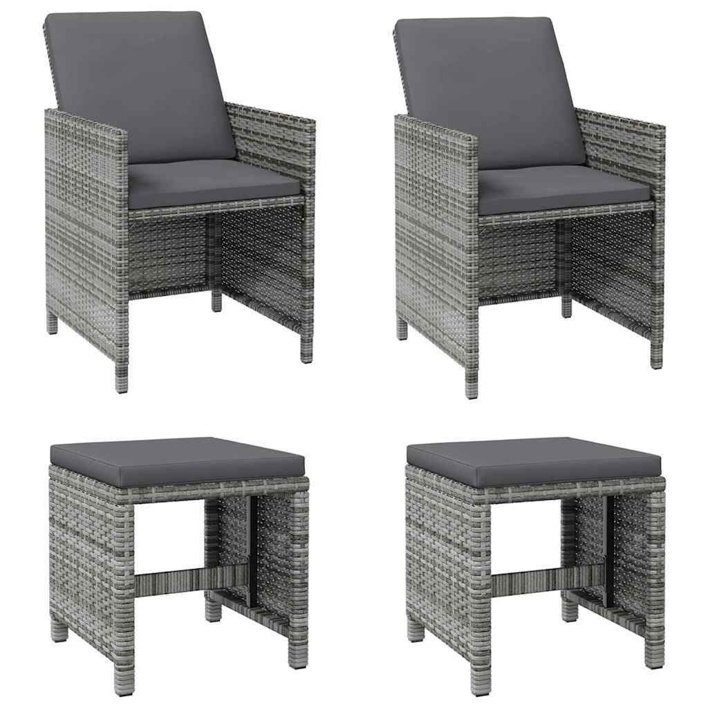 4 részes szürke kerti polyrattan szék- és zsámolyszett 2