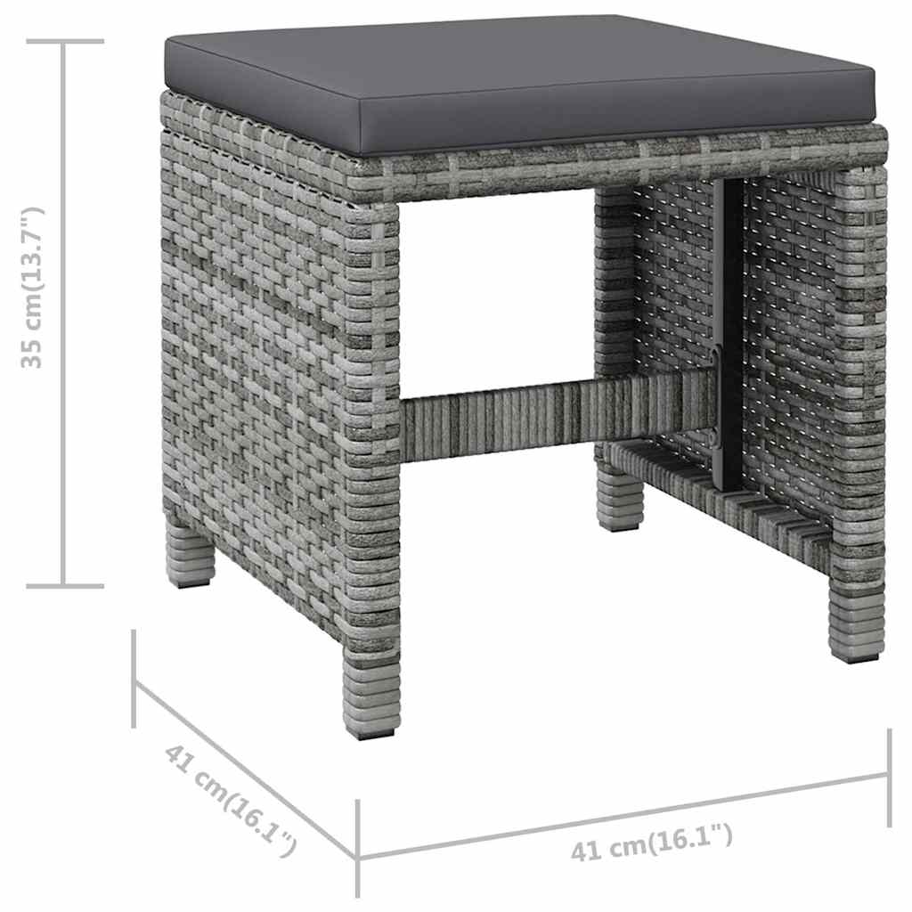 4 részes szürke kerti polyrattan szék- és zsámolyszett 12