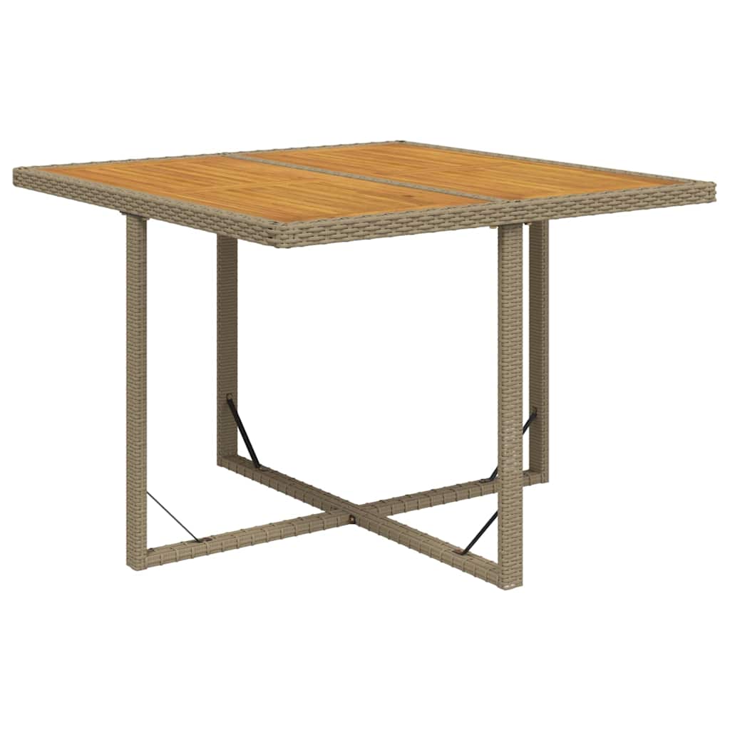 Bézs polyrattan és tömör akácfa kerti asztal 109 x 107 x 74 cm 2