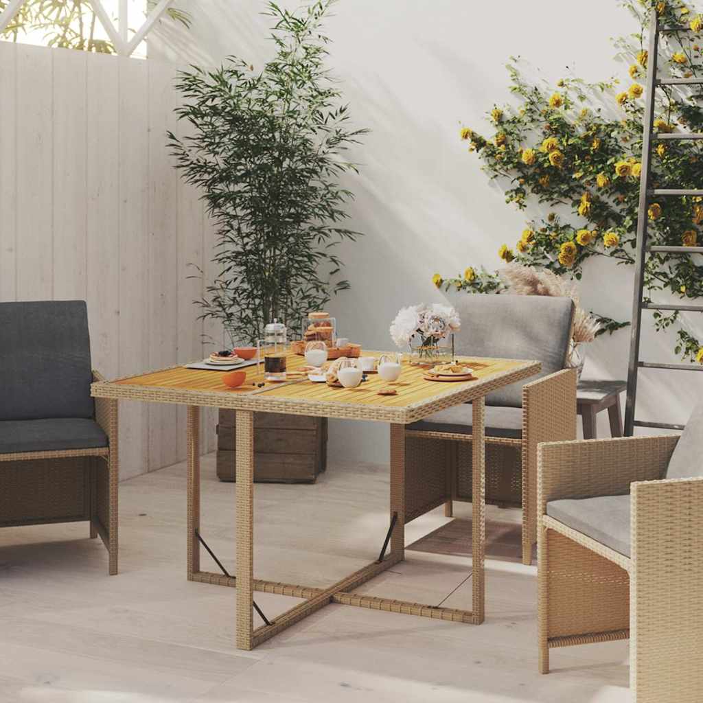 Bézs polyrattan és tömör akácfa kerti asztal 109 x 107 x 74 cm 3