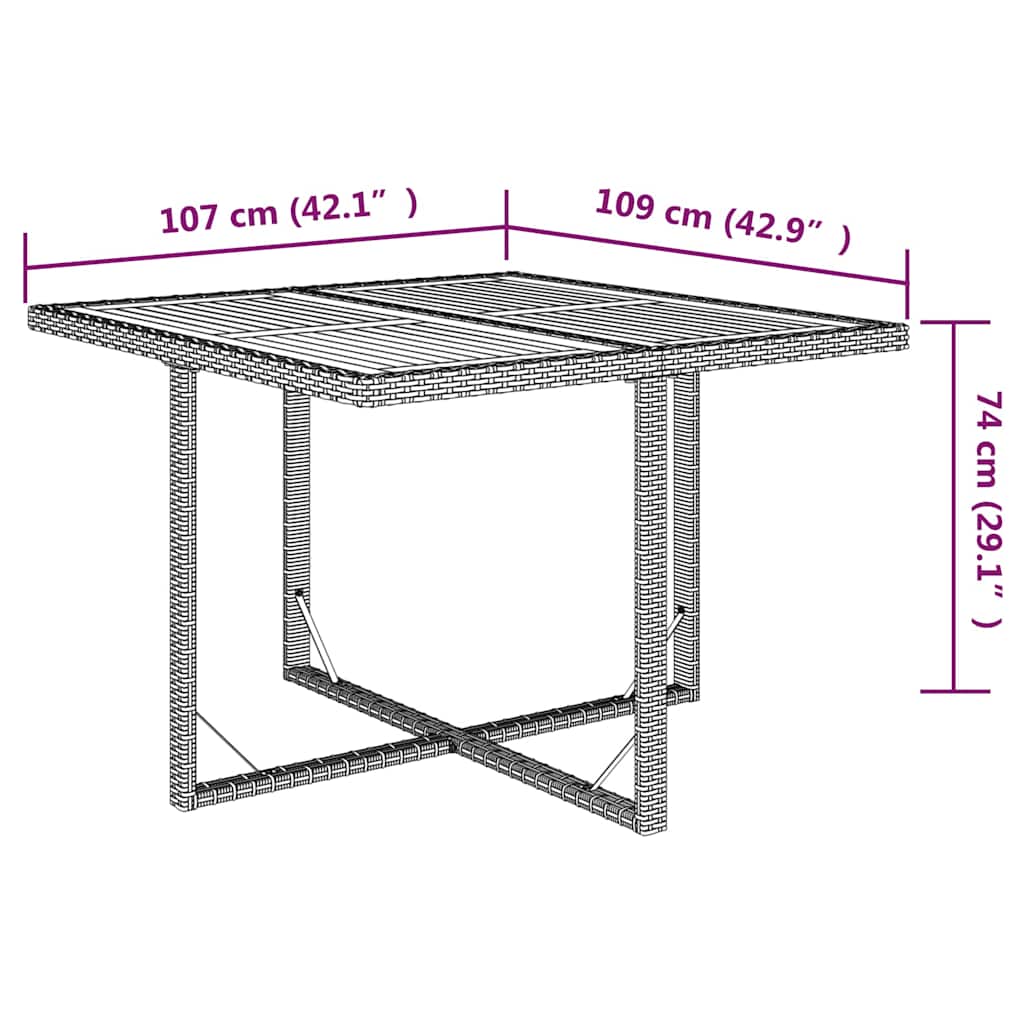 Bézs polyrattan és tömör akácfa kerti asztal 109 x 107 x 74 cm 8