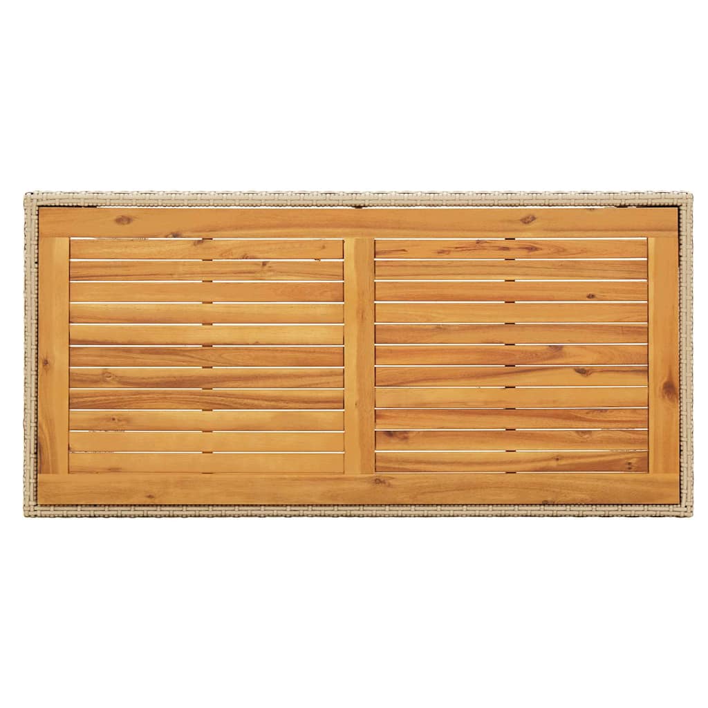 Bézs polyrattan és tömör akácfa kerti asztal 123 x 60 x 74 cm 4