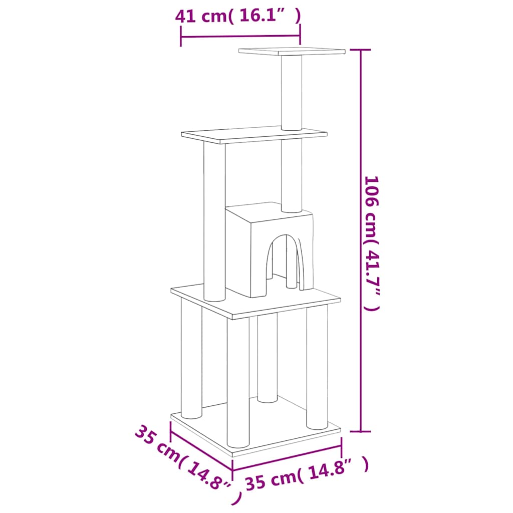 Világosszürke macskabútor szizál kaparófákkal 105 cm 6