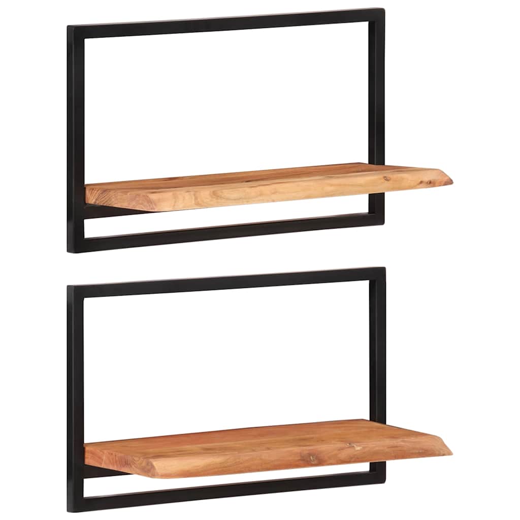 2 darab tömör akácfa és acél falipolc 60 x 25 x 35 cm 9