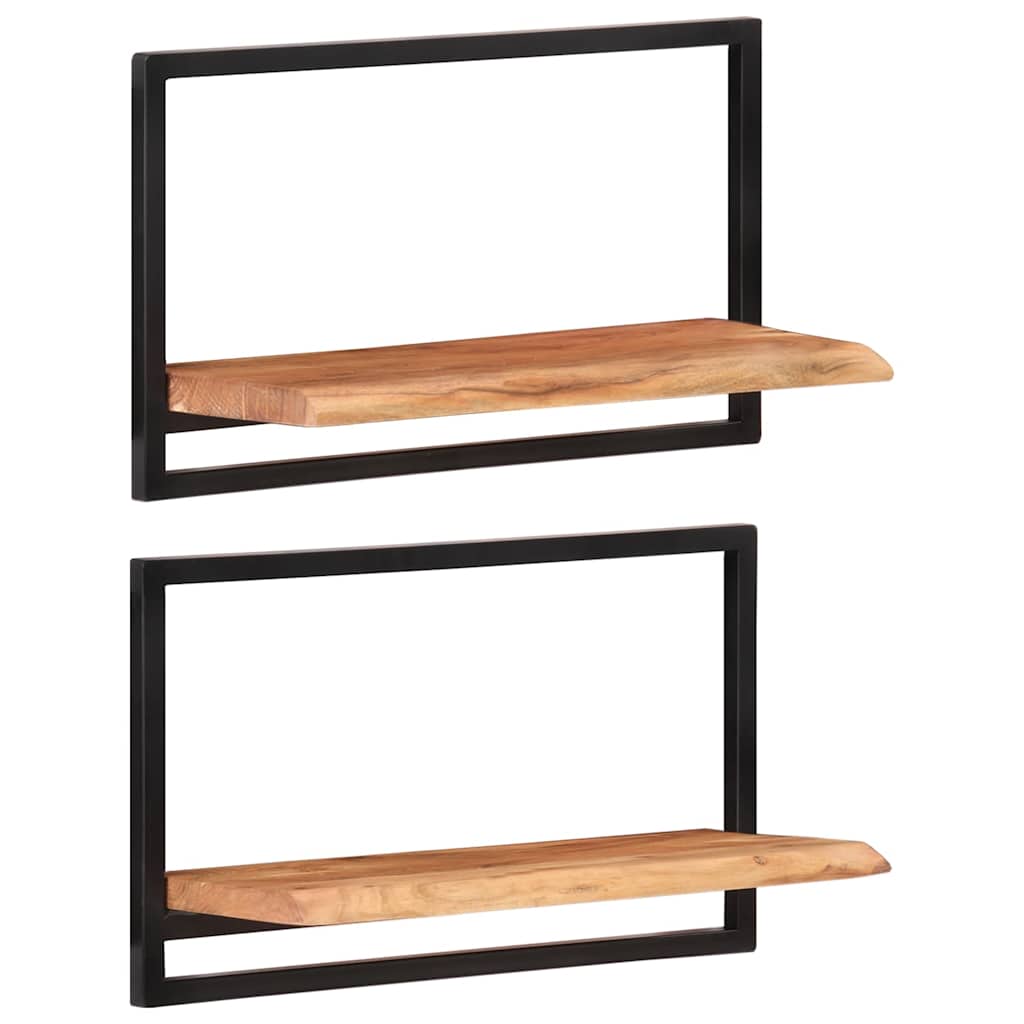2 darab tömör akácfa és acél falipolc 60 x 25 x 35 cm 10