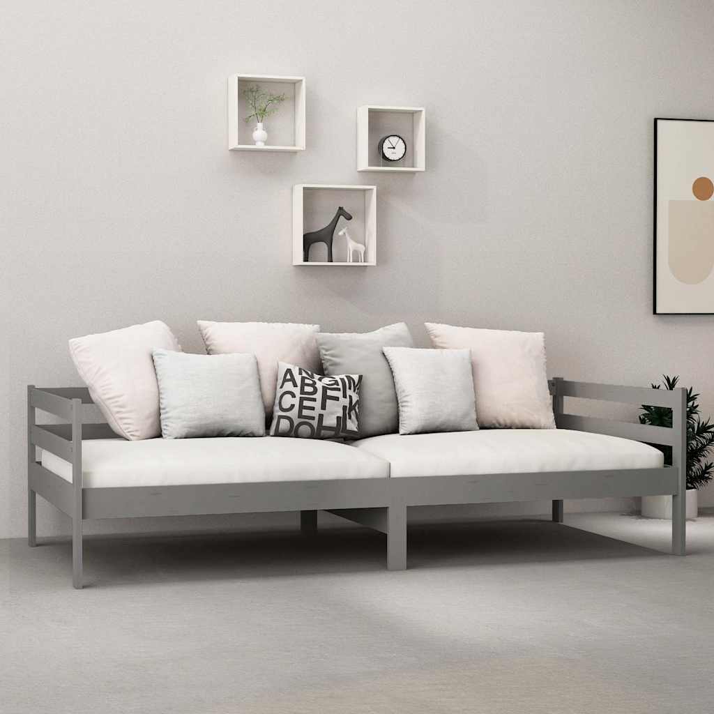 Szürke tömör fenyőfa dívány matraccal 90 x 200 cm 3