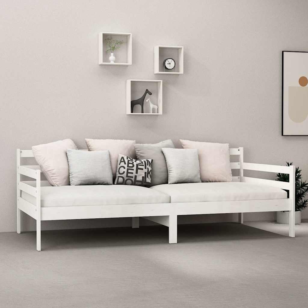 Fehér tömör fenyőfa dívány matraccal 90 x 200 cm 4