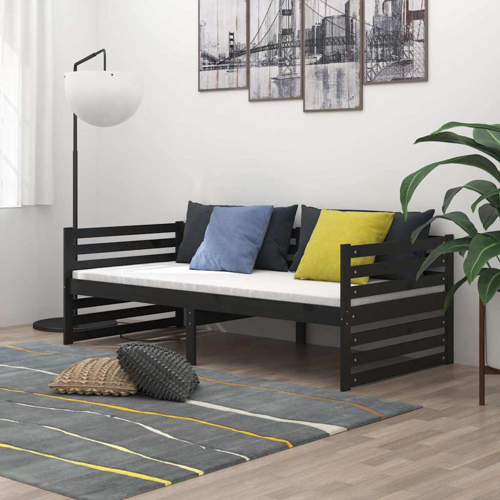 Fekete tömör fenyőfa dívány matraccal 90 x 200 cm 3