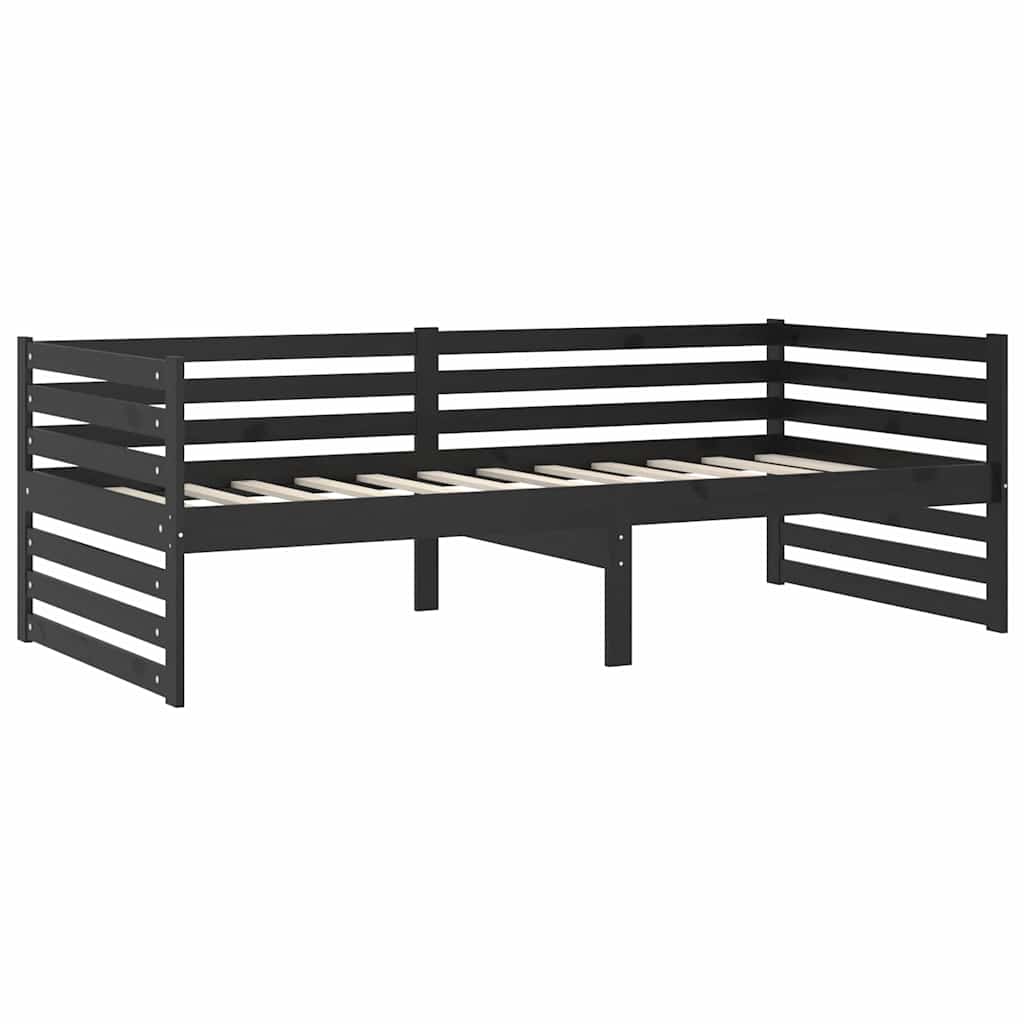 Fekete tömör fenyőfa dívány matraccal 90 x 200 cm 5