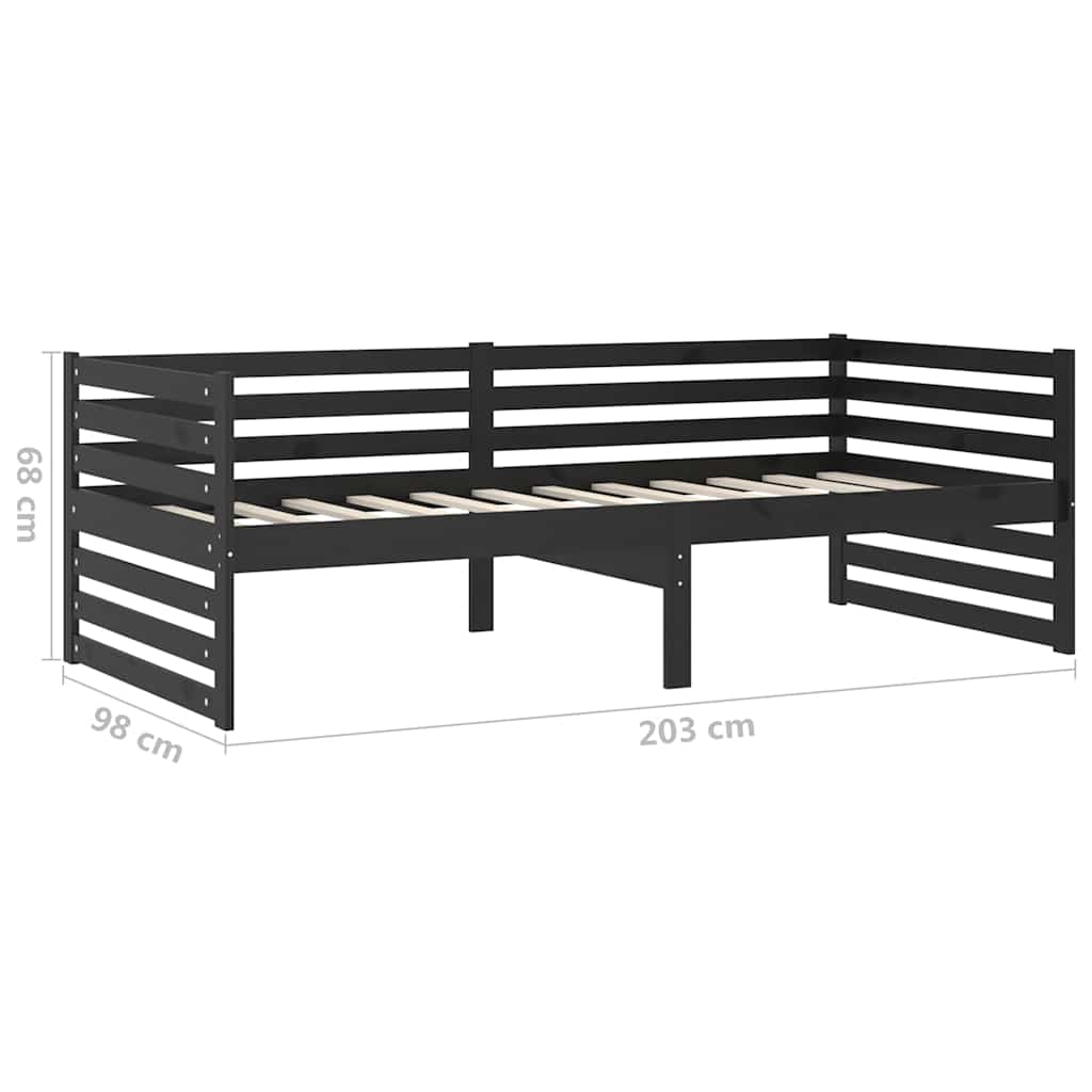 Fekete tömör fenyőfa dívány matraccal 90 x 200 cm 10
