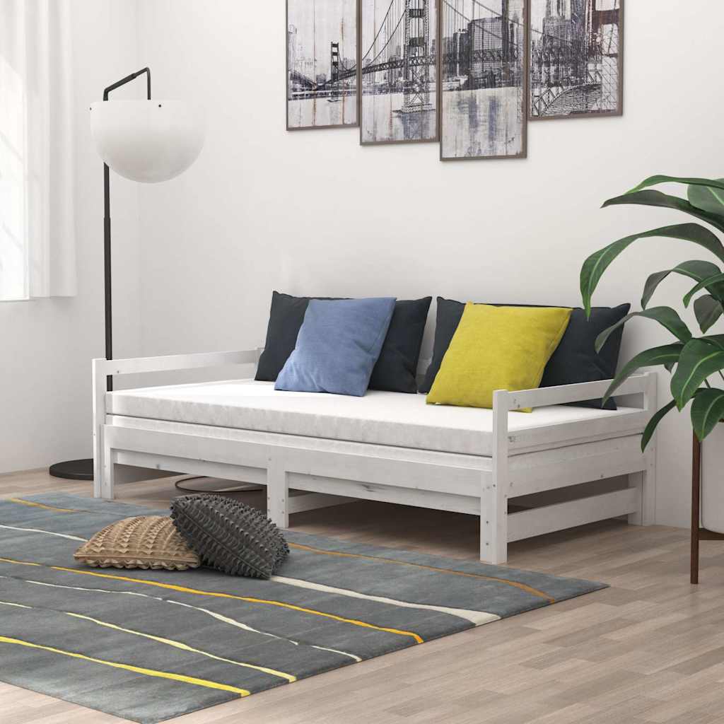 Fehér tömör fenyőfa kihúzható kanapéágy 2 x (90 x 200) cm 3