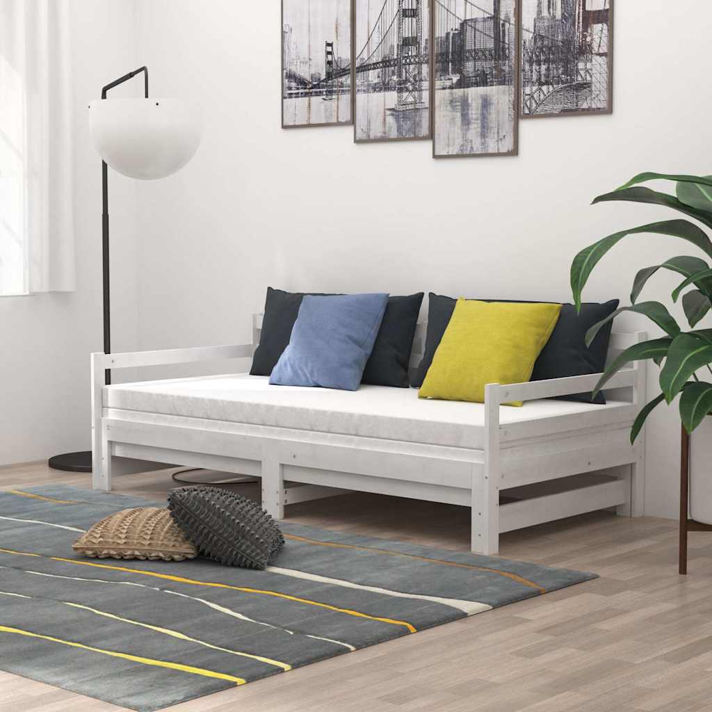Fehér tömör fenyőfa kihúzható kanapéágy 2 x (90 x 200) cm 3