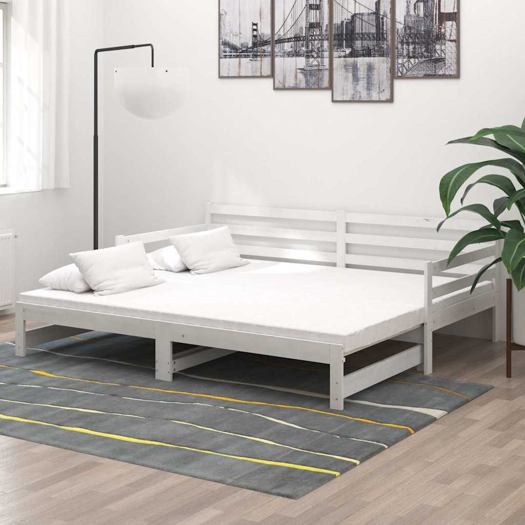Fehér tömör fenyőfa kihúzható kanapéágy 2 x (90 x 200) cm