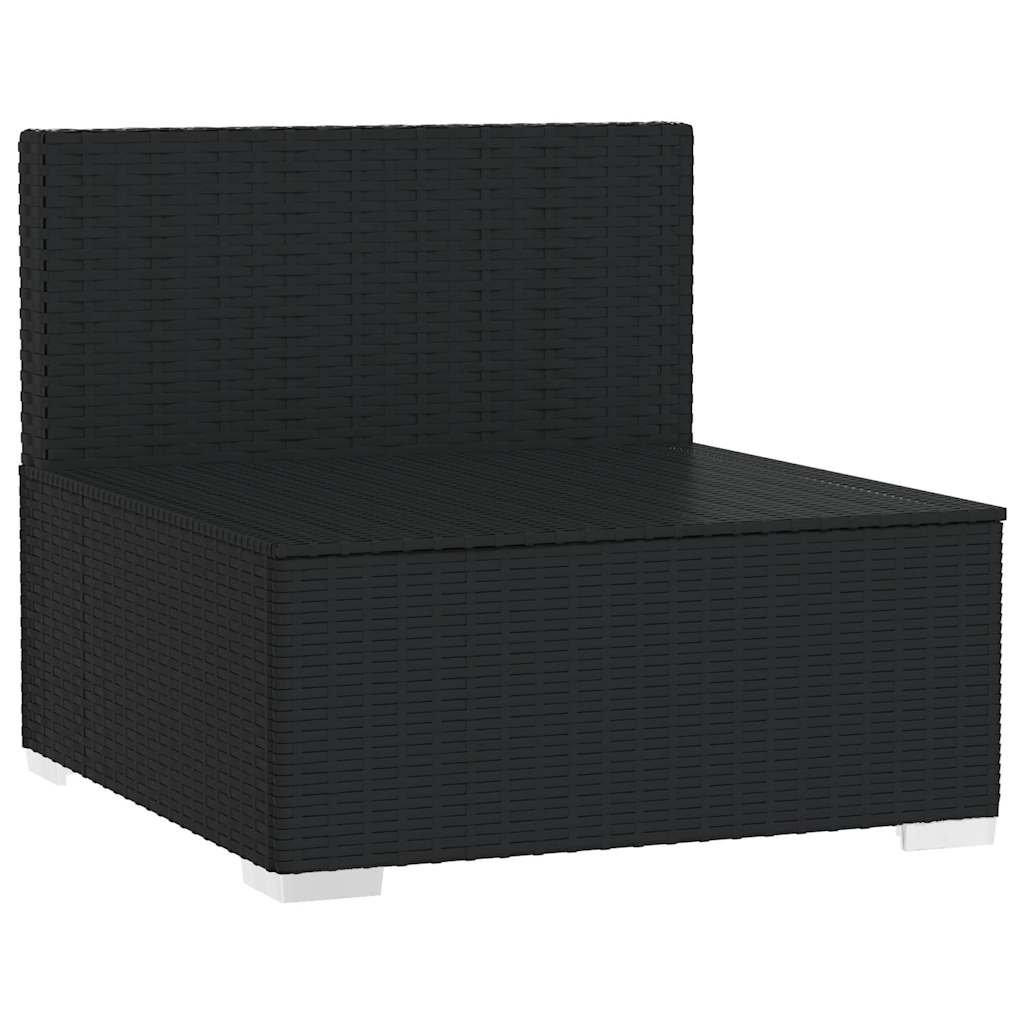 Fekete háromszemélyes polyrattan kanapé párnákkal 4