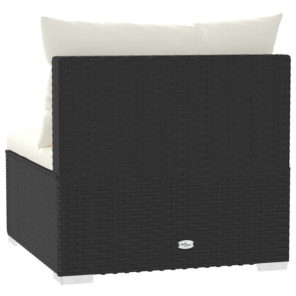 Fekete háromszemélyes polyrattan kanapé párnákkal 6