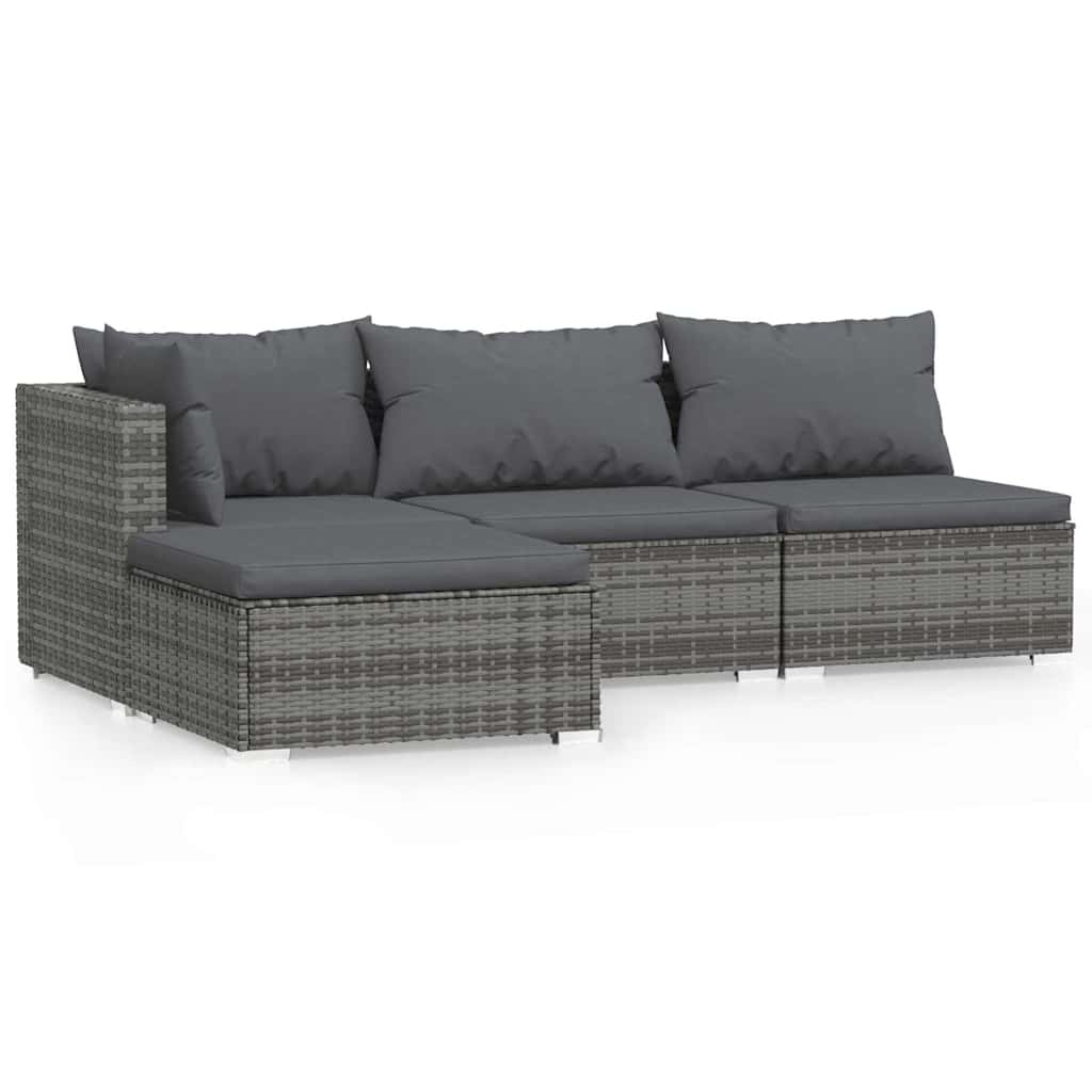 4 részes szürke polyrattan kerti ülőgarnitúra párnákkal 2