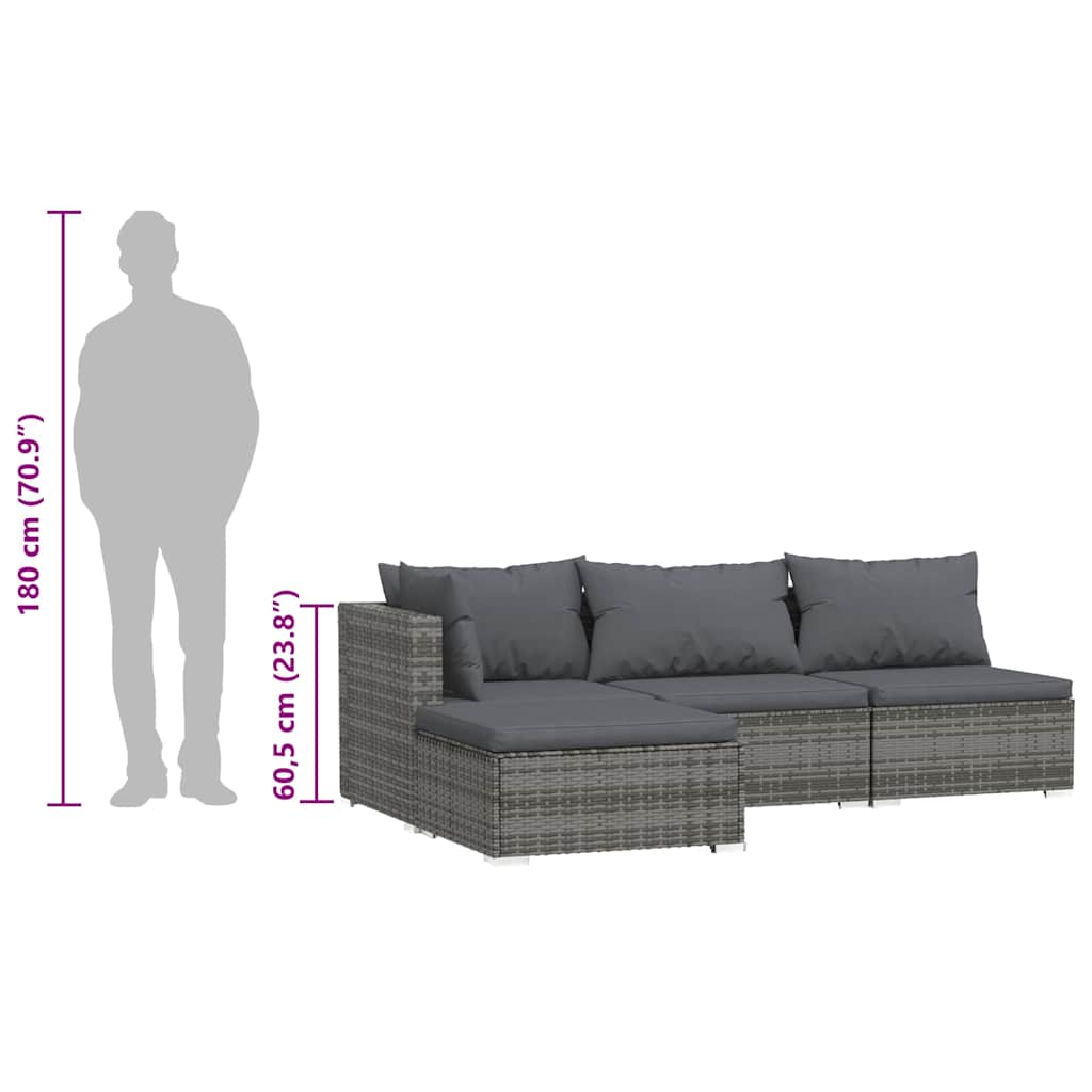 4 részes szürke polyrattan kerti ülőgarnitúra párnákkal 12