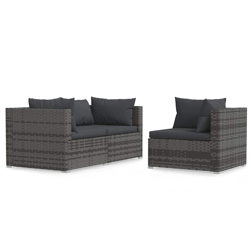 3 részes szürke polyrattan kerti ülőgarnitúra párnákkal 2