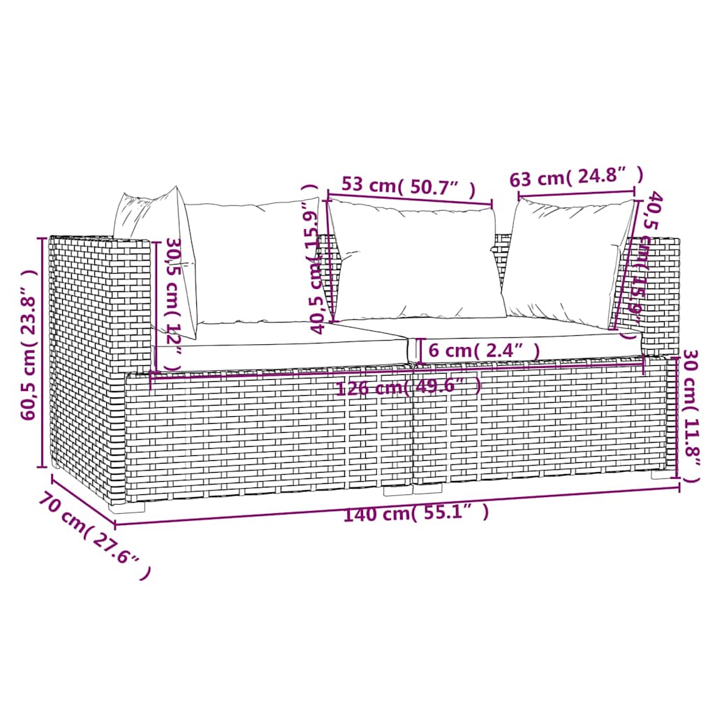 3 részes szürke polyrattan kerti ülőgarnitúra párnákkal 7