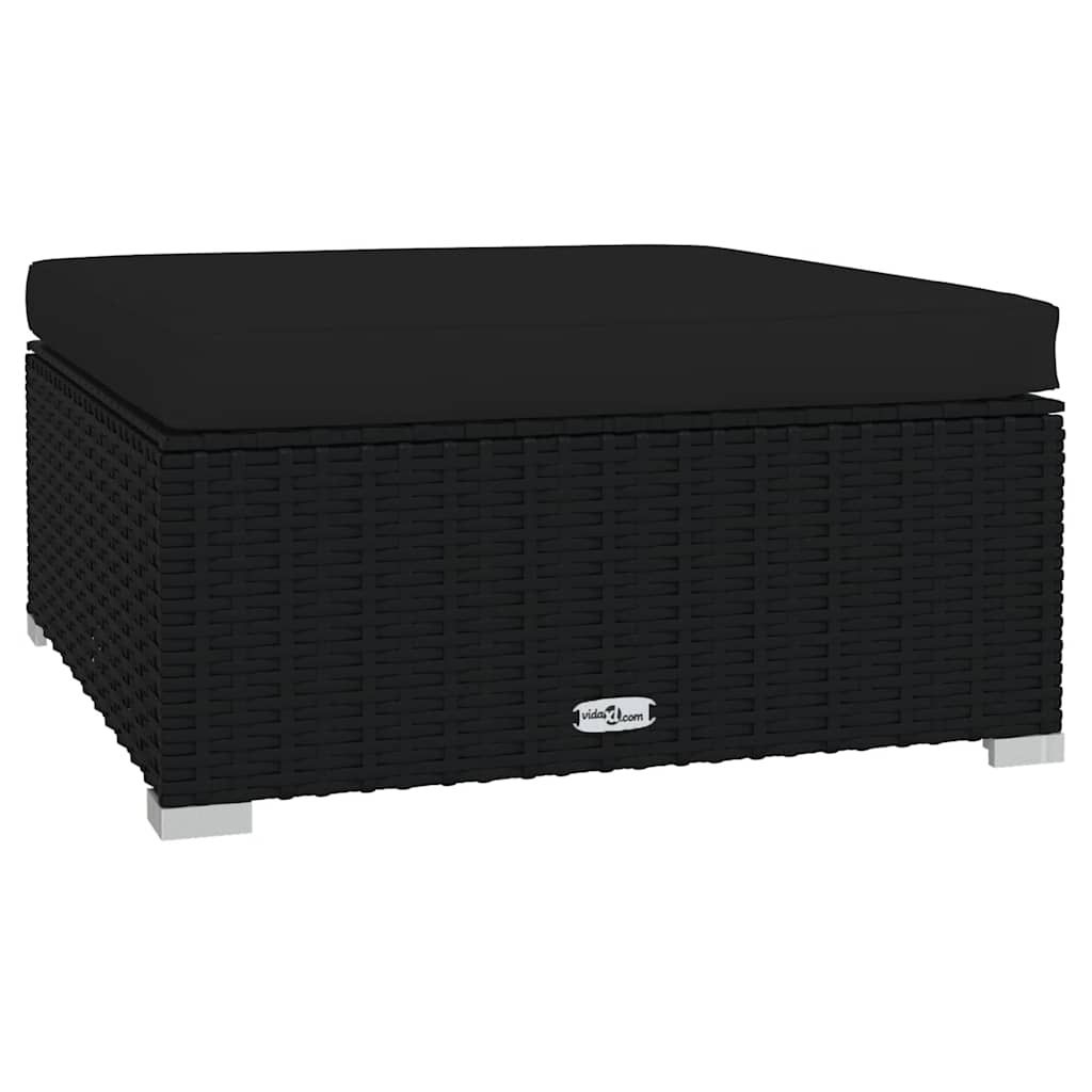 Fekete polyrattan kerti lábtartó párnával 70 x 70 x 30 cm 2